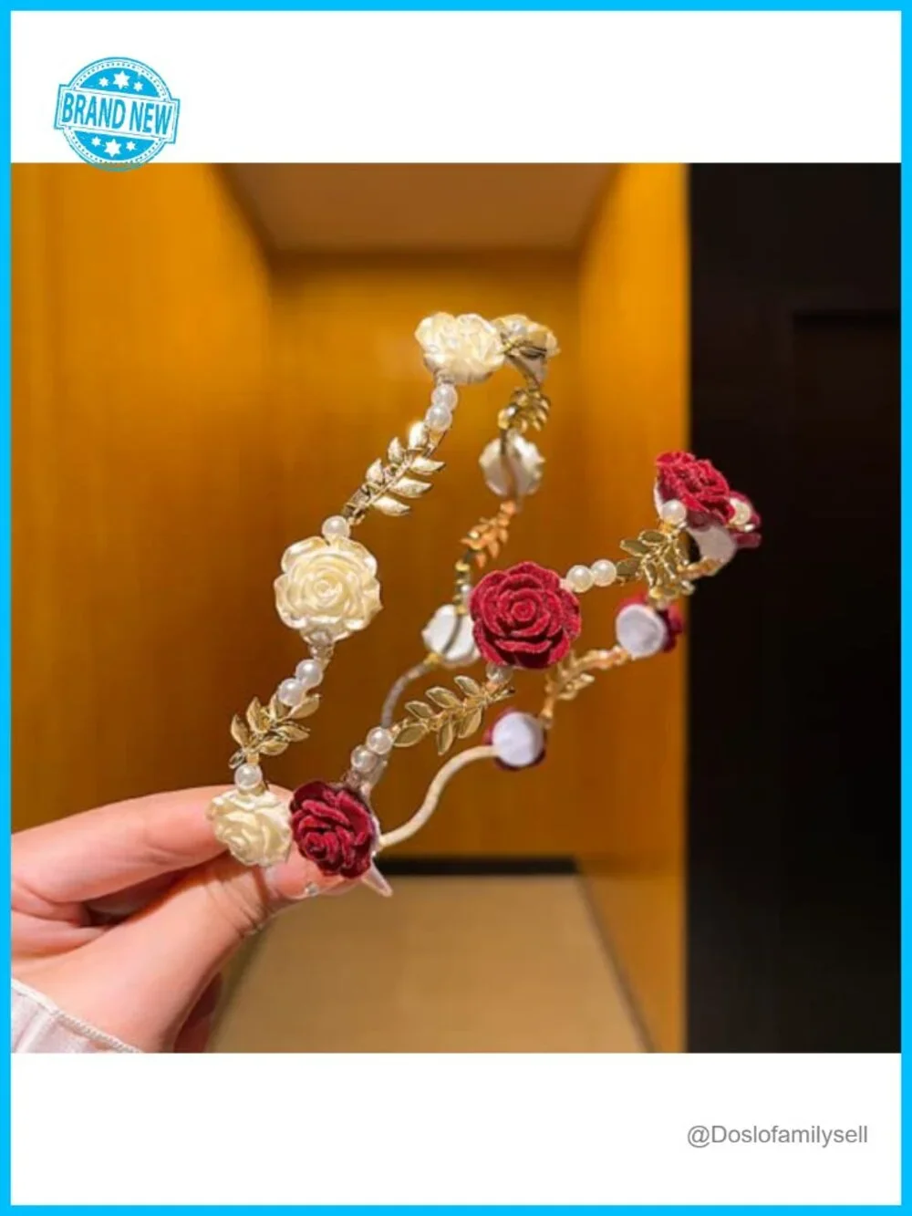 Valentine Rose Gold Metal Headband Hair Clip Flower Hair Accessory Elegant